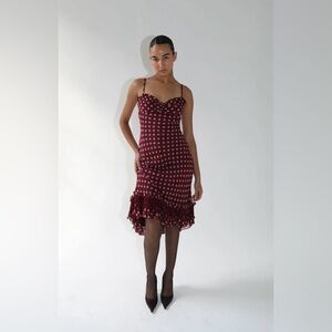 Betsey Johnson Wine Polka Dot Midi Dress
